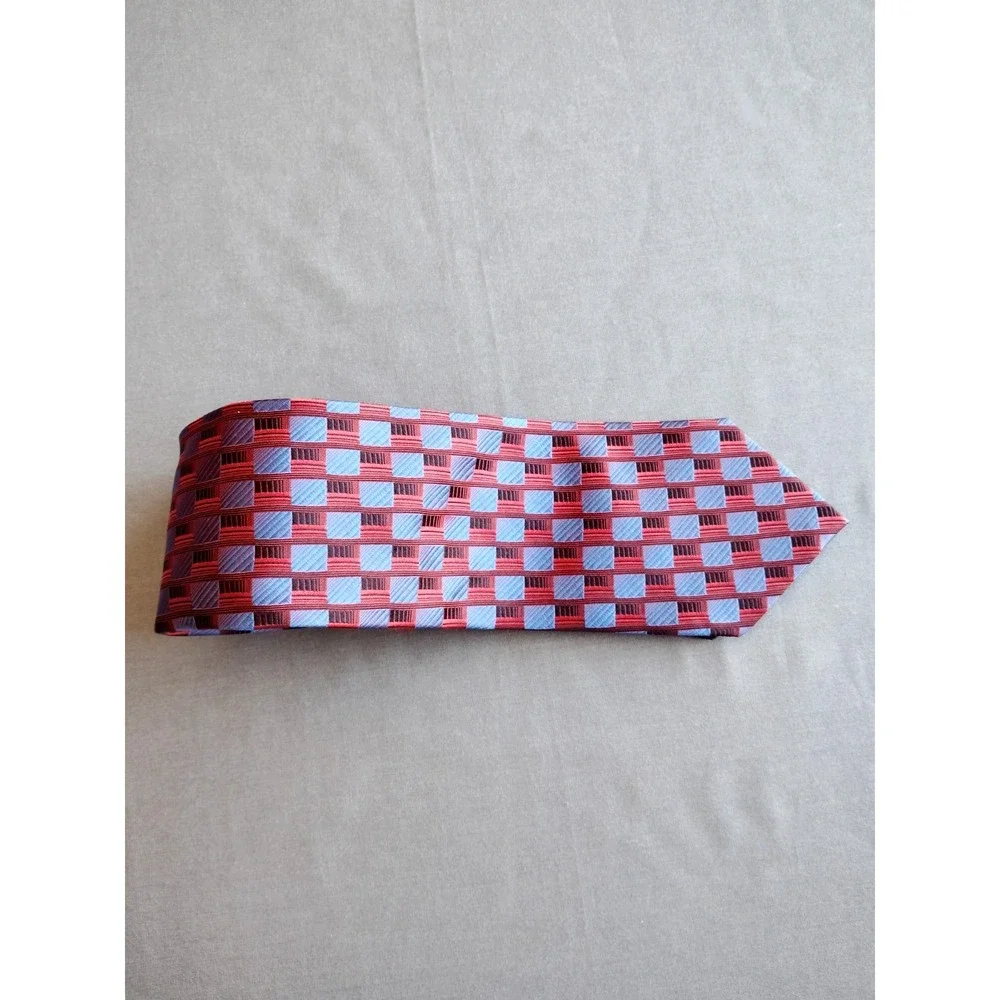 Zanzara Handmade Burgundy Blue Geometric 100% Silk Neck Tie 57